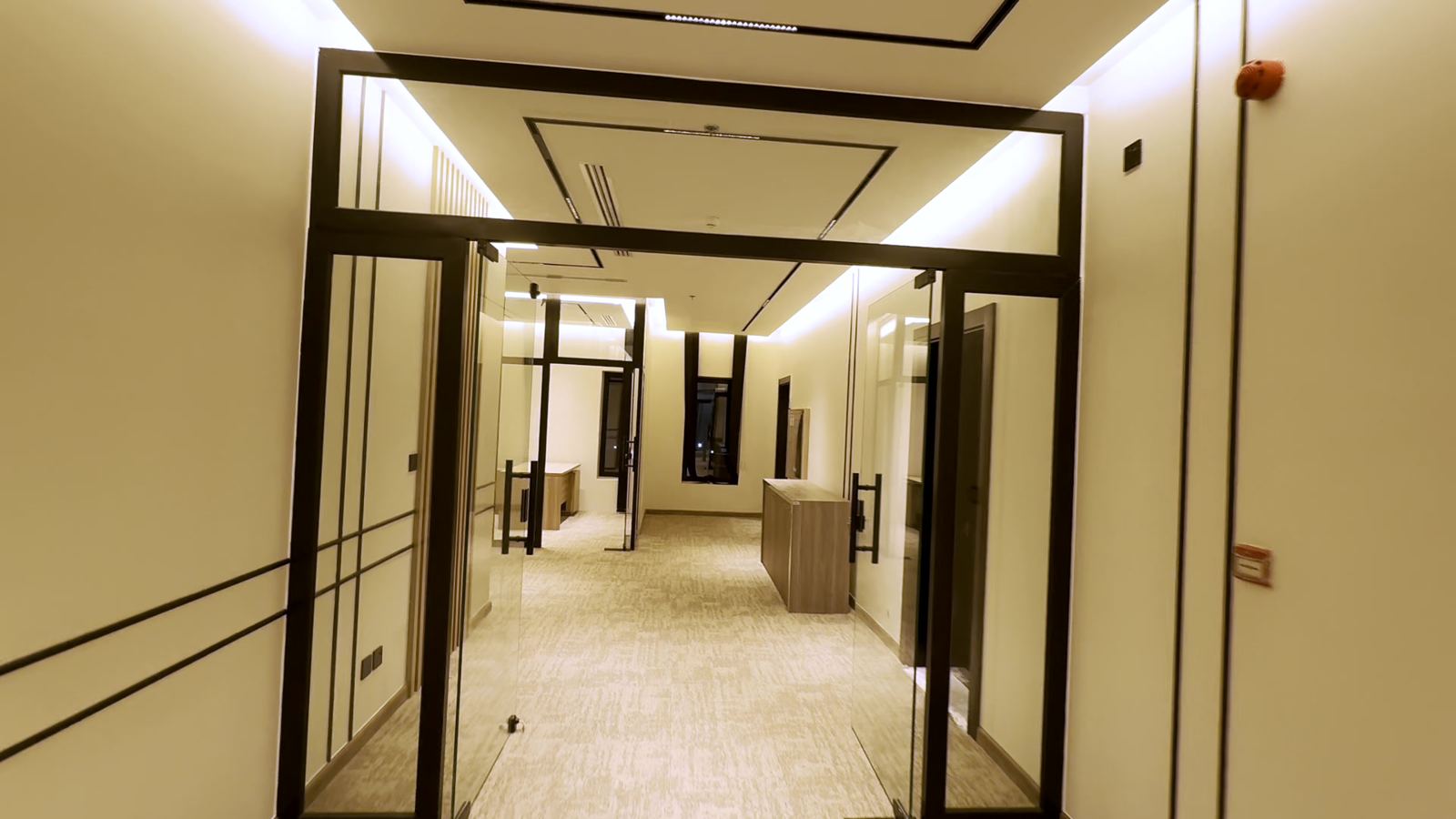 Glass door entrance to the executive wing