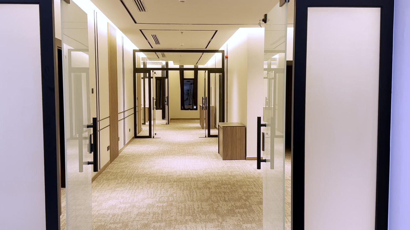 Frosted glass entrance to the executive offices