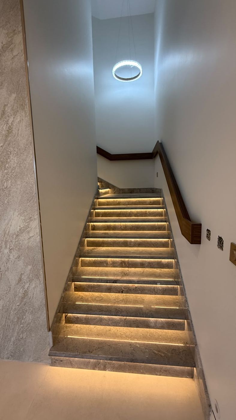 Staircase with LED step lighting